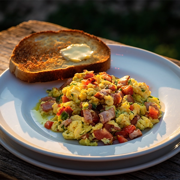 Bacon, Cheese & Tomato Scramble